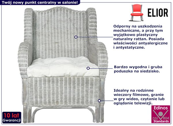 Szary fotel z naturalnego rattanu H1-P55