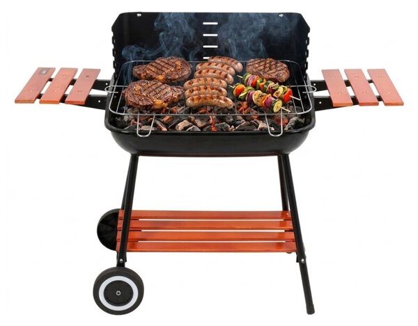 Grill ogrodowy węglowy LUND 99911 na kółkach, półki boczne, regulacja wysokości rusztu