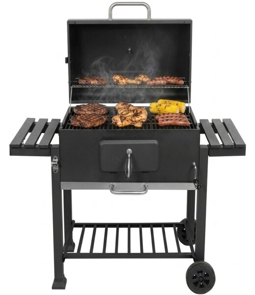 Grill ogrodowy węglowy LUND XXL 99917 Zamykany, żeliwny ruszt, półki boczne, termometr, kółka