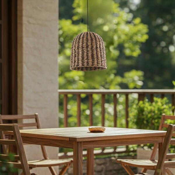 Lindby Zewnętrzna lampa wisząca Taryn, brązowa, tworzywo sztuczne, IP44 35 cm Taryn Lindby, możliwość ściemniania, jasne drewno, tworzywo sztuczne, dworkowy / rustykalny