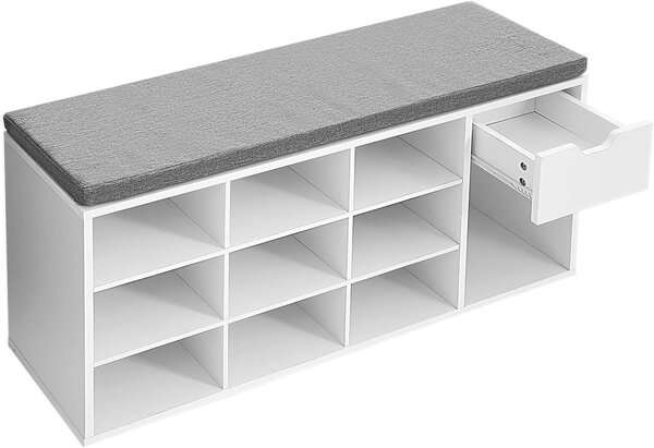 Szafka na buty z ławką z szarym siedziskiem i szufladą WESO WHITE 104x30x48 cm, biały
