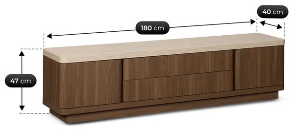 Szafka RTV TIERRA 180 cm Orzech/Trawertyn Japandi