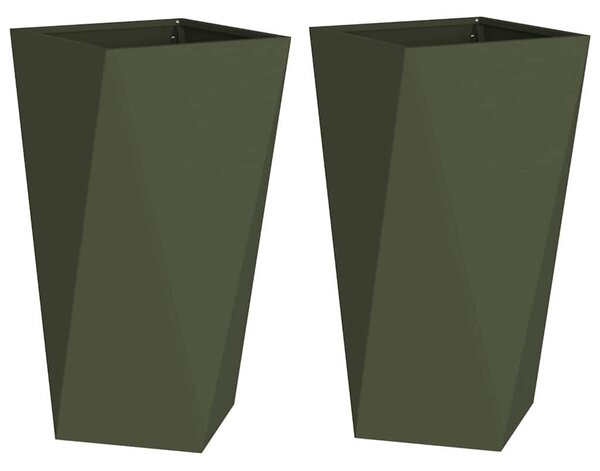 Donica 2 pcs Zielony oliwkowy 40 x 40 x 75 cm Stal