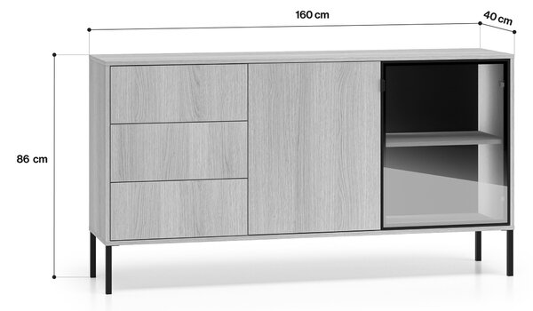Komoda Harmona 160 cm z szufladami i oświetleniem - dąb lindberg