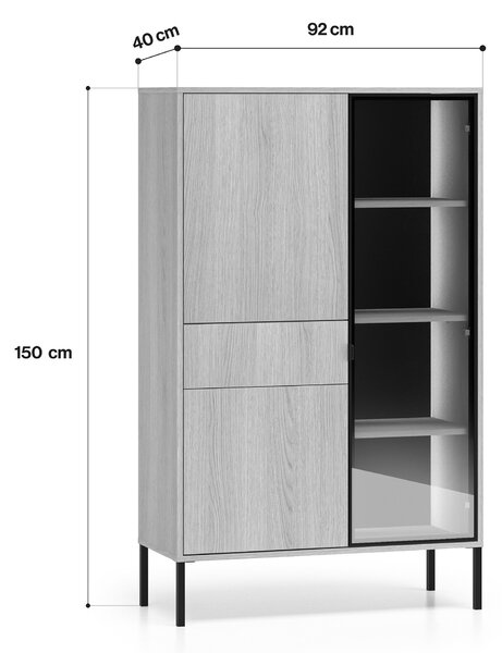 Witryna wysoka Harmona 92 cm z szufladą i oświetleniem - dąb lindberg