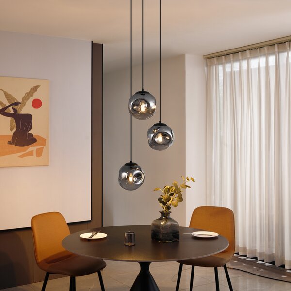 Lampa wisząca Art Deco czarna ze szkłem dymnym 3-źródła światła - Douglass