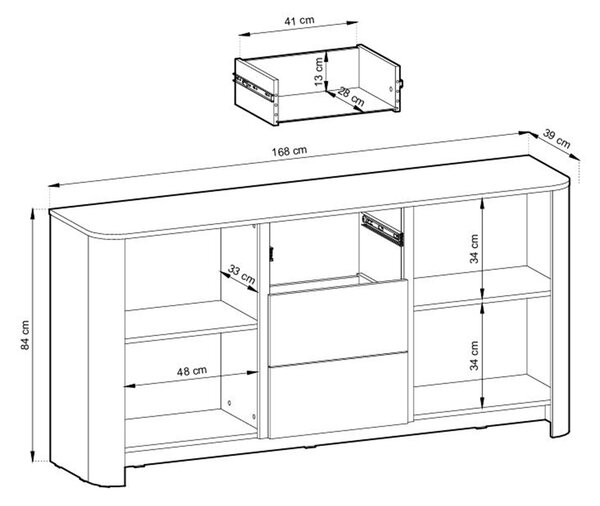 Komoda Sorrenti 168 cm z szufladami - kaszmir / złoty
