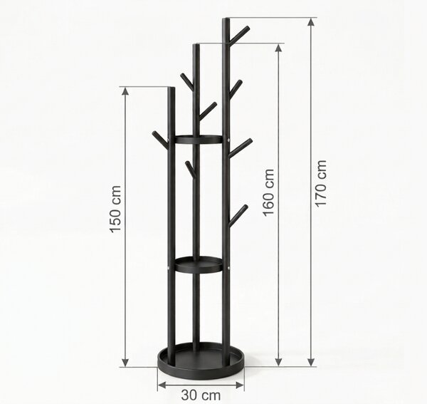 Wieszak stojący TREES 170 cm, czarny