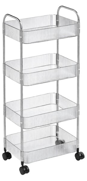 Regał na kółkach 4 półki CLARY 95x36 cm, przezroczysty/srebrny