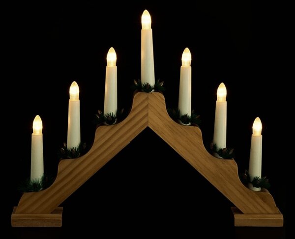 Świąteczny świecznik do okna HOLLY NIGHT drewniany 7 LED, biały
