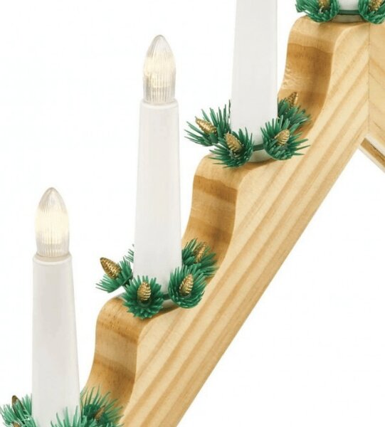 Świąteczny świecznik do okna HOLLY NIGHT drewniany 7 LED, biały