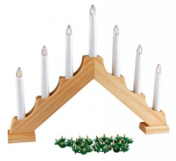 Świąteczny świecznik do okna HOLLY NIGHT drewniany 7 LED, biały