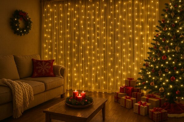 Kurtyna świetlna LED STAR RAIN 3x3 m, ciepła biel