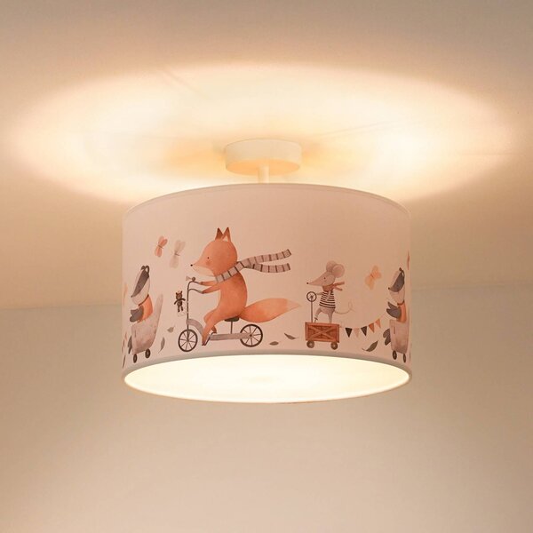 Lampa sufitowa Ferdi Kids Duolla, możliwość ściemniania, biały / opal, pokój dziecięcy, tkanina / materiał / jedwab