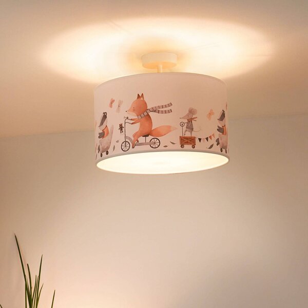 Lampa sufitowa Ferdi Kids Duolla, możliwość ściemniania, biały / opal, pokój dziecięcy, tkanina / materiał / jedwab