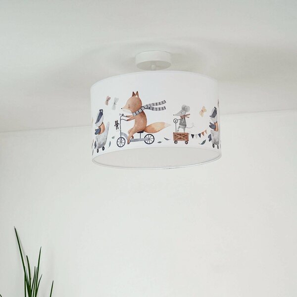 Lampa sufitowa Ferdi Kids Duolla, możliwość ściemniania, biały / opal, pokój dziecięcy, tkanina / materiał / jedwab