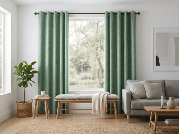 Zaciemniająca zasłona LOOM VELVET 140x250 cm, zielona Zawieszanie: Metalowe pierścienie