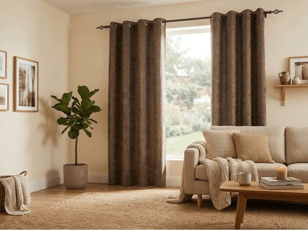 Zaciemniająca zasłona LOOM VELVET 140x250 cm, brązowa Zawieszanie: Metalowe pierścienie