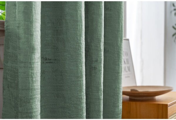 Zaciemniająca zasłona LOOM VELVET 140x250 cm, zielona Zawieszanie: Metalowe pierścienie