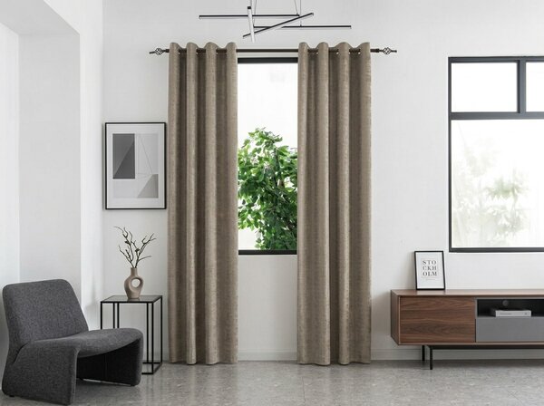 Zasłona zaciemniająca LOOM VELVET 140x250 cm, beżowobrązowa Zawieszanie: Metalowe pierścienie
