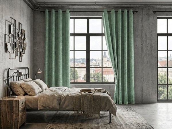 Zaciemniająca zasłona LOOM VELVET 140x250 cm, zielona Zawieszanie: Metalowe pierścienie