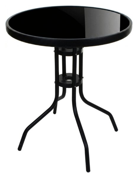 Okrągły stół ogrodowy z szklanym blatem ISLAND BLACK 60 cm, czarny