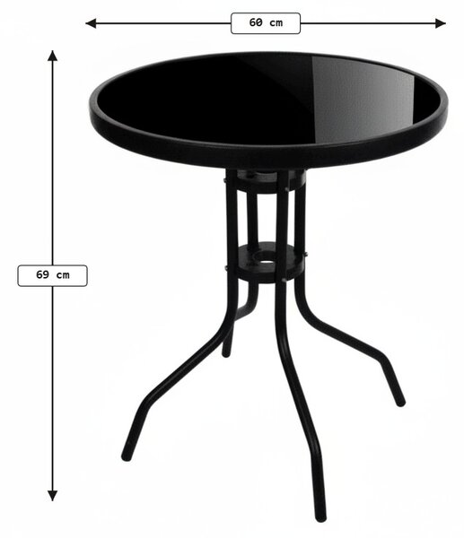 Okrągły stół ogrodowy z szklanym blatem ISLAND BLACK 60 cm, czarny