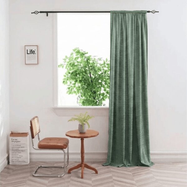 Zaciemniająca zasłona LOOM VELVET 140x250 cm, zielona Zawieszanie: Metalowe pierścienie