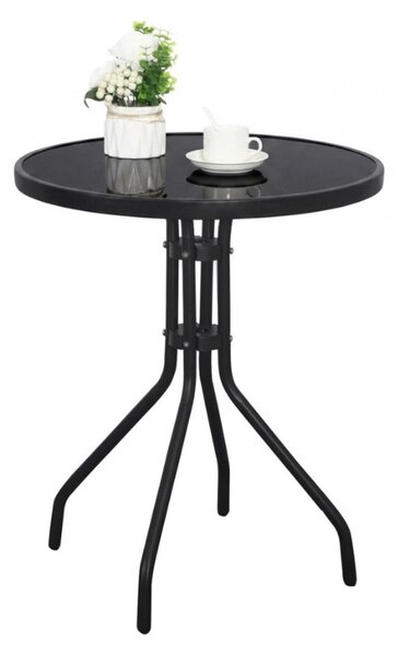 Okrągły stół ogrodowy z szklanym blatem ISLAND BLACK 60 cm, czarny