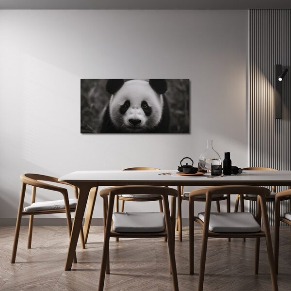 Obraz czarno-biała panda z uśmiechem