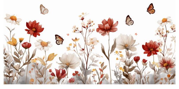 Obraz kwitnąca łąka z motylami