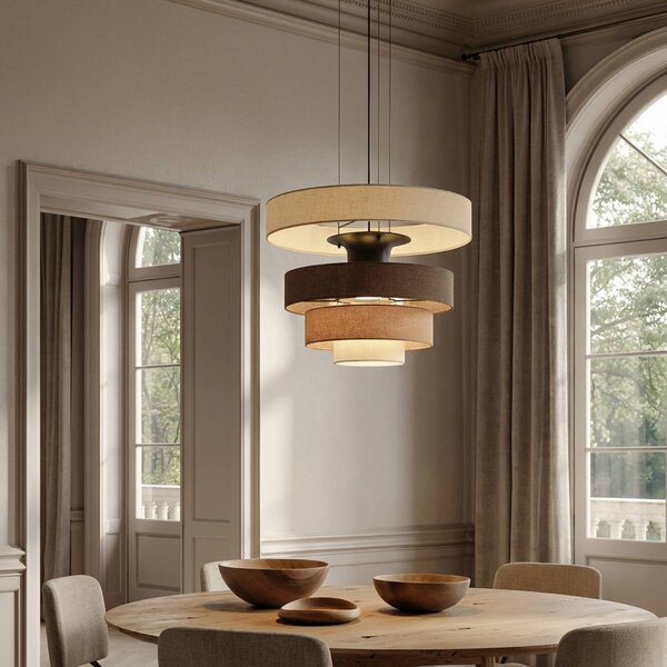 Lampa wisząca Peldano Lucande, możliwość ściemniania, brązowy / rdzawy, salon / jadalnia, tkanina / materiał / jedwab, nowoczesny