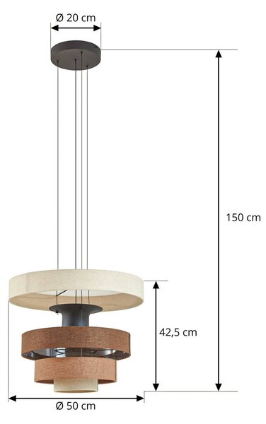 Lampa wisząca Peldano Lucande, możliwość ściemniania, brązowy / rdzawy, salon / jadalnia, tkanina / materiał / jedwab, nowoczesny