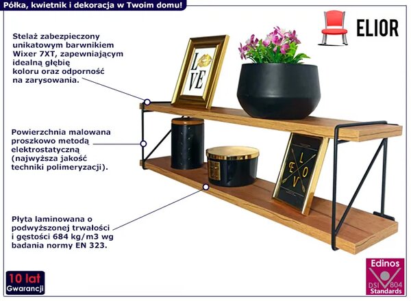 Industrialna półka ścienna z metalowym uchwytem dąb craft P0-C00