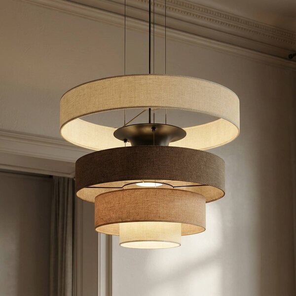 Lampa wisząca Peldano Lucande, możliwość ściemniania, brązowy / rdzawy, salon / jadalnia, tkanina / materiał / jedwab, nowoczesny