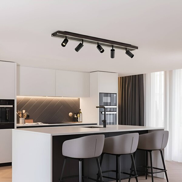 Lucande Reflektor sufitowy LED Tiron, 5-punktowy, 100 cm, dąb Tiron Lucande, możliwość ściemniania, ciemne drewno, salon / jadalnia, drewno, nowoczesny