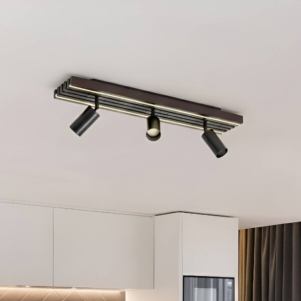 Lucande Reflektor sufitowy LED Tiron, 3-punktowy, 70 cm, dąb Tiron Lucande, możliwość ściemniania, ciemne drewno, salon / jadalnia, drewno, nowoczesny