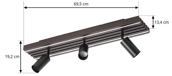 Lucande Reflektor sufitowy LED Tiron, 3-punktowy, 70 cm, dąb Tiron Lucande, możliwość ściemniania, ciemne drewno, salon / jadalnia, drewno, nowoczesny
