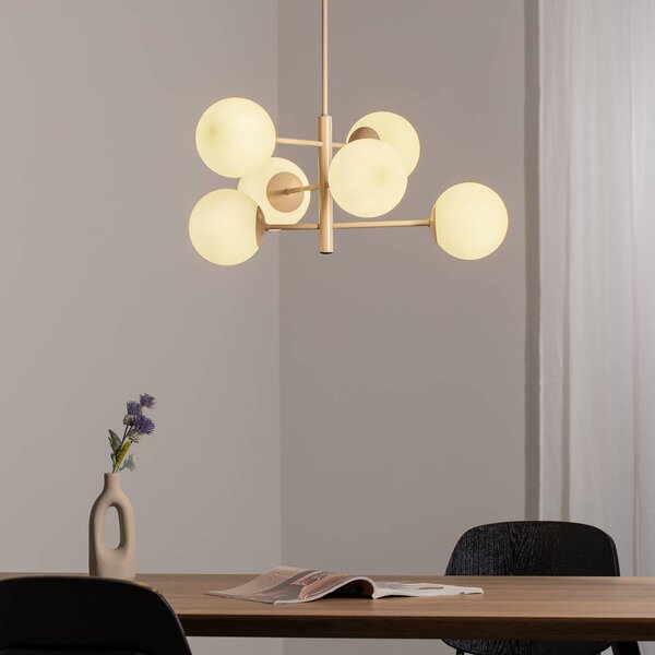 Lampa wisząca szklana Aurora Domiluce, możliwość ściemniania, kremowy / amber, salon / jadalnia, szkło