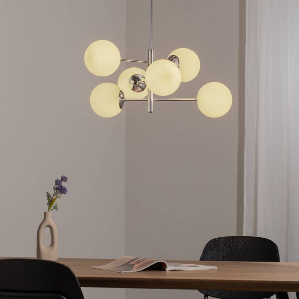 Lampa wisząca szklana Aurora Domiluce, możliwość ściemniania, chromowy / srebrny, salon / jadalnia, szkło