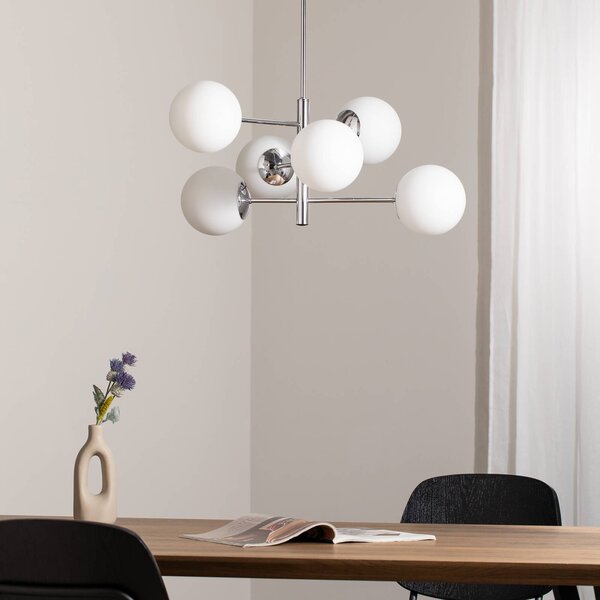 Lampa wisząca szklana Aurora Domiluce, możliwość ściemniania, chromowy / srebrny, salon / jadalnia, szkło