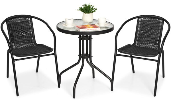 Meble balkonowe CAPRI stolik i 2 krzesła - czarne