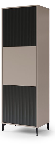 Szafka wysoka RIMINI SZ-63 Beż Taupe/Czarny Mat - NOWOCZESNA SZAFKA/SŁUPEK Z PÓŁKAMI I RYFLOWANYMI FRONTAMI