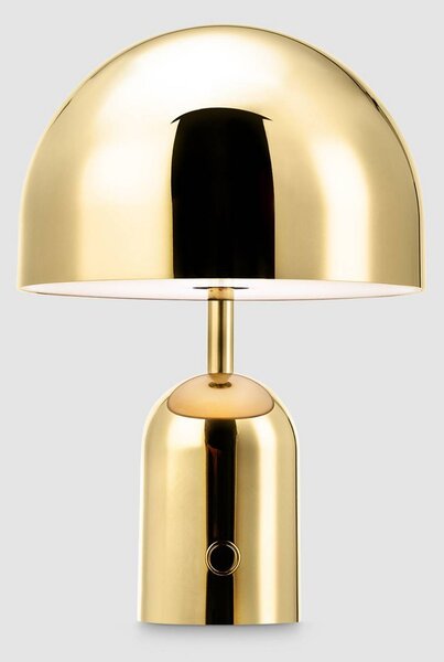 Tom Dixon Lampa stołowa akumulatorowa BELL PORTABLE, złota, 28 cm IP44 możliwość ściemniania, mosiężny / złoty, salon / jadalnia, tworzywo sztuczne, design