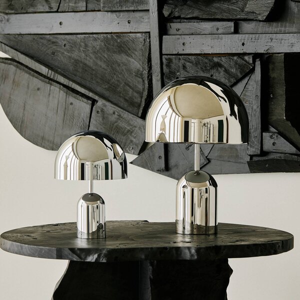 Tom Dixon Lampa stołowa BELL PORTABLE, srebrna, 28 cm IP44 możliwość ściemniania, chromowy / srebrny, salon / jadalnia, tworzywo sztuczne, design