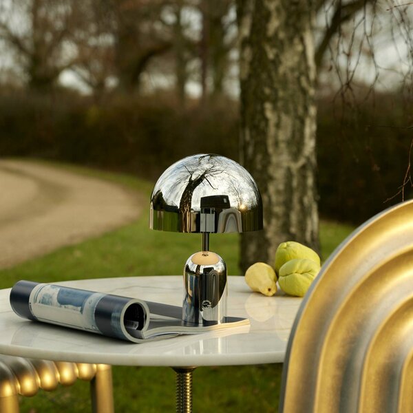 Tom Dixon Lampa stołowa BELL PORTABLE, srebrna, 28 cm IP44 możliwość ściemniania, chromowy / srebrny, salon / jadalnia, tworzywo sztuczne, design