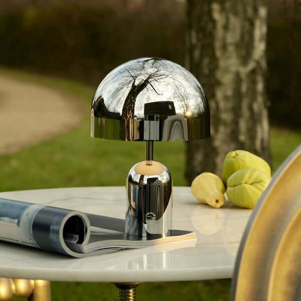 Tom Dixon Lampa stołowa BELL PORTABLE, srebrna, 28 cm IP44 możliwość ściemniania, chromowy / srebrny, salon / jadalnia, tworzywo sztuczne, design