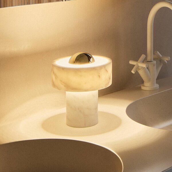 Tom Dixon Lampa stołowa design Stone, możliwość ściemniania, biały / opal, salon / jadalnia, kamień, design