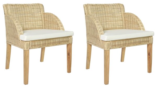 Krzesła stołowe z poduszkami, 2 szt., naturalny rattan