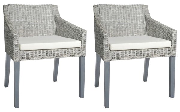 Krzesła stołowe z poduszkami, 2 szt., szare, naturalny rattan